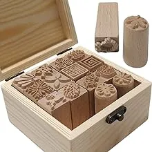 Tinton Life 16pcs Wooden Clay Pottery Stamp Pottery Tool Wood Block Stamp