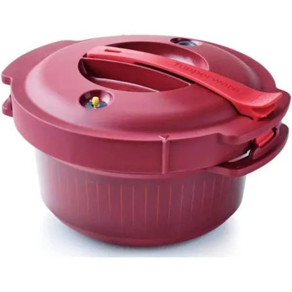 Tupperware Pressure Cooker Microwave Round 2 Quarts Burgundy Red