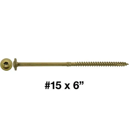 #15 x 6 Construction Lag Screw Exterior Coated Torx/Star Drive Heavy Duty Structural Lag Screw Far Superior to Common Lag Screws - Modified Truss Washer Head - 100 SCREW COUNT