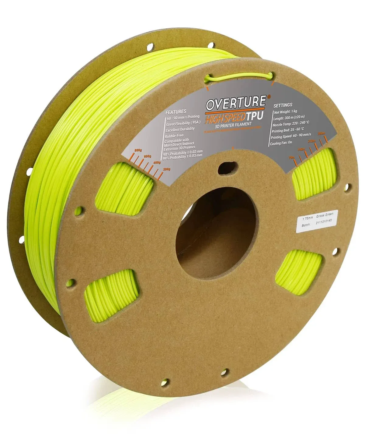 OVERTURE TPU High Speed Filament 1.75mm Flexible 95A TPU Roll, 3D Printer Filament,Dimensional Accuracy +/- 0.02 mm, Fit Most FDM Printer(HS TPU Grass Green)