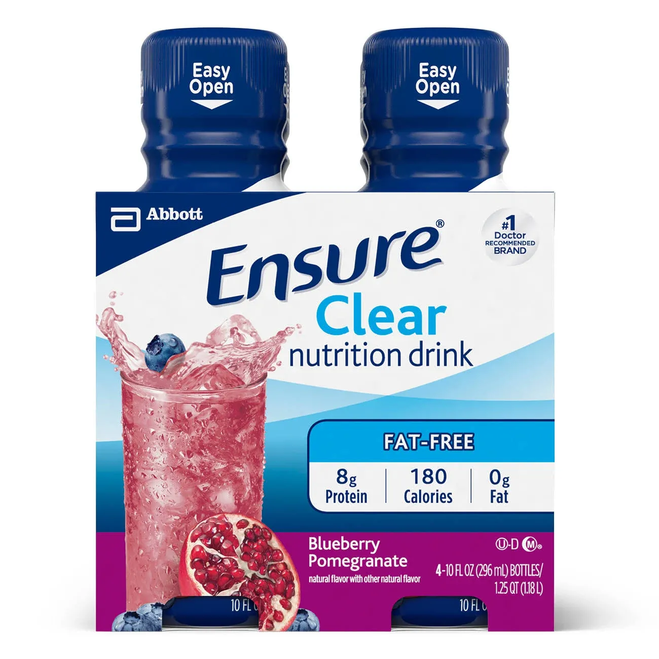 Ensure Clear Nutrition Drink, 0g fat, 8g of protein, Blueberry Pomegranate, 10 Fl Oz (Pack of 12)