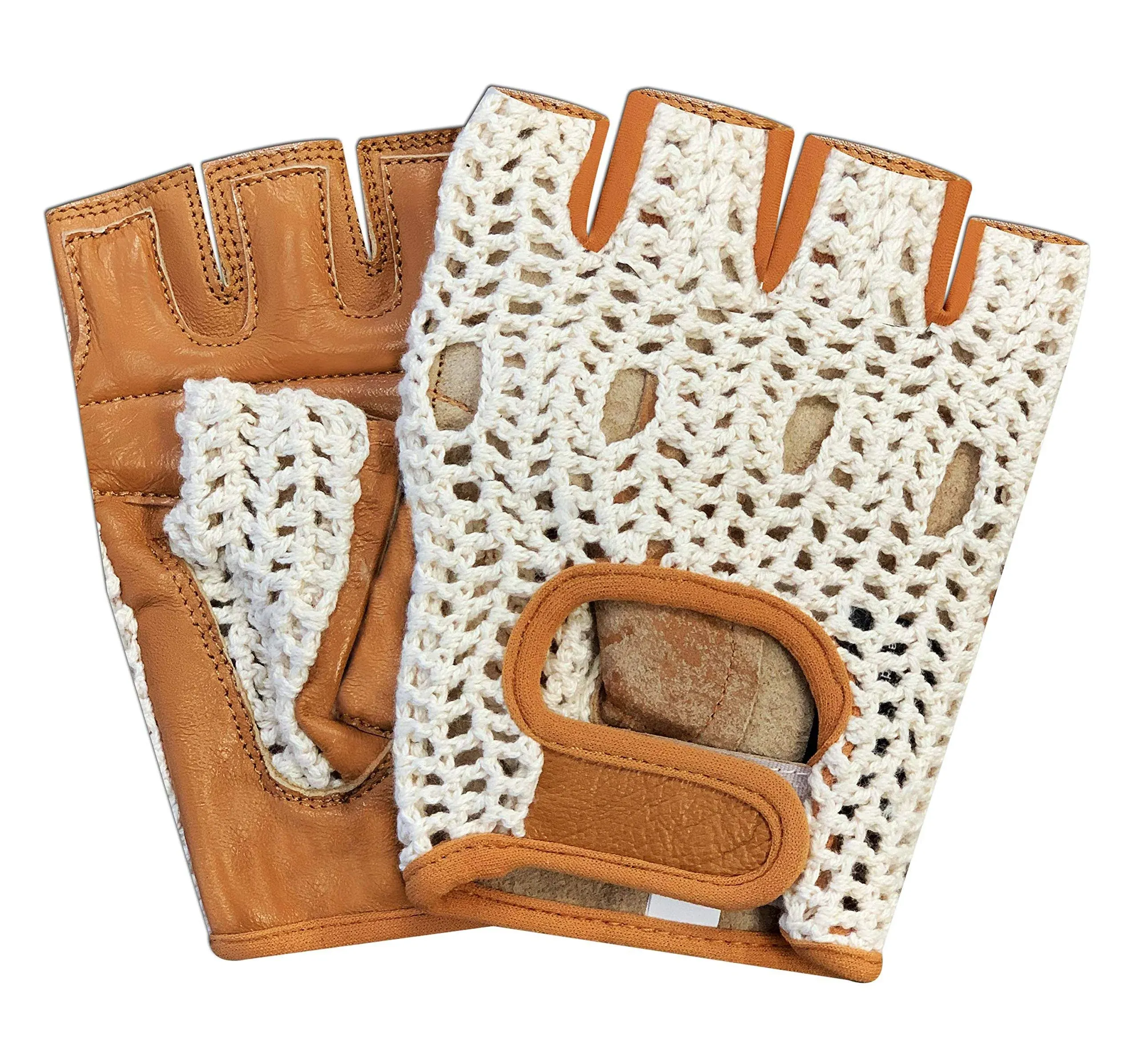 Real Soft Leather Crochet Net Fingerless Driving Weight Training Cycling Wheelchair Gloves W-1037