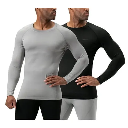 DEVOPS 2 Pack Men's Thermal Long Sleeve Compression Shirts (Medium, Black / Light ...