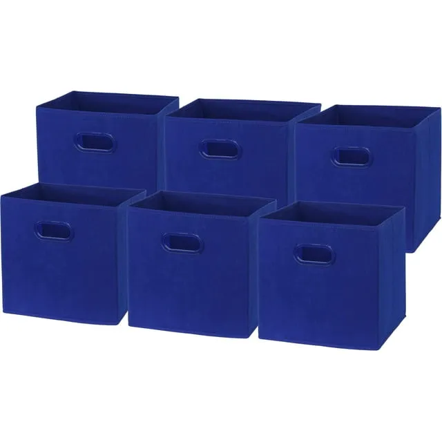 6 Pack - SimpleHouseware Foldable Cube Storage Bin with Handle, Dark Blue(12-Inc