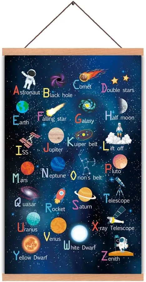 KAIRNE Framed ABC Alphabet Space Poster28X45CM Wall Art for Kids Room Nursery...