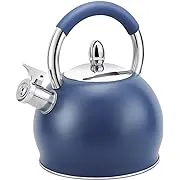 HRHongRui Whistling Tea Kettle for Stove Top Stainless Steel Tea Pot with Ergonomic Silicone Handle Teapot for Stovetop 3.2 Quart / 3 Liter Blue