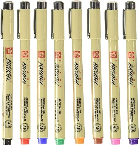 Sakura Pigma Brush 8 Color Set Water based pigment with brush nib