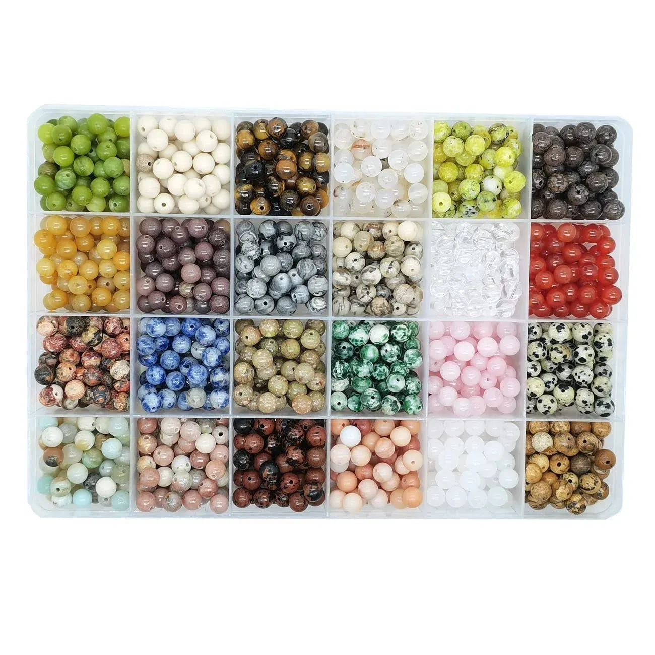 1200pcs 6mm Natural Round Stone Beads Real Gemstone Beading Loose Gemstone Hole Size 1mm DIY Smooth Beads for Bracelet Necklace Earrings Jewelry Making,Box Packed(24 Material -A,6mm)