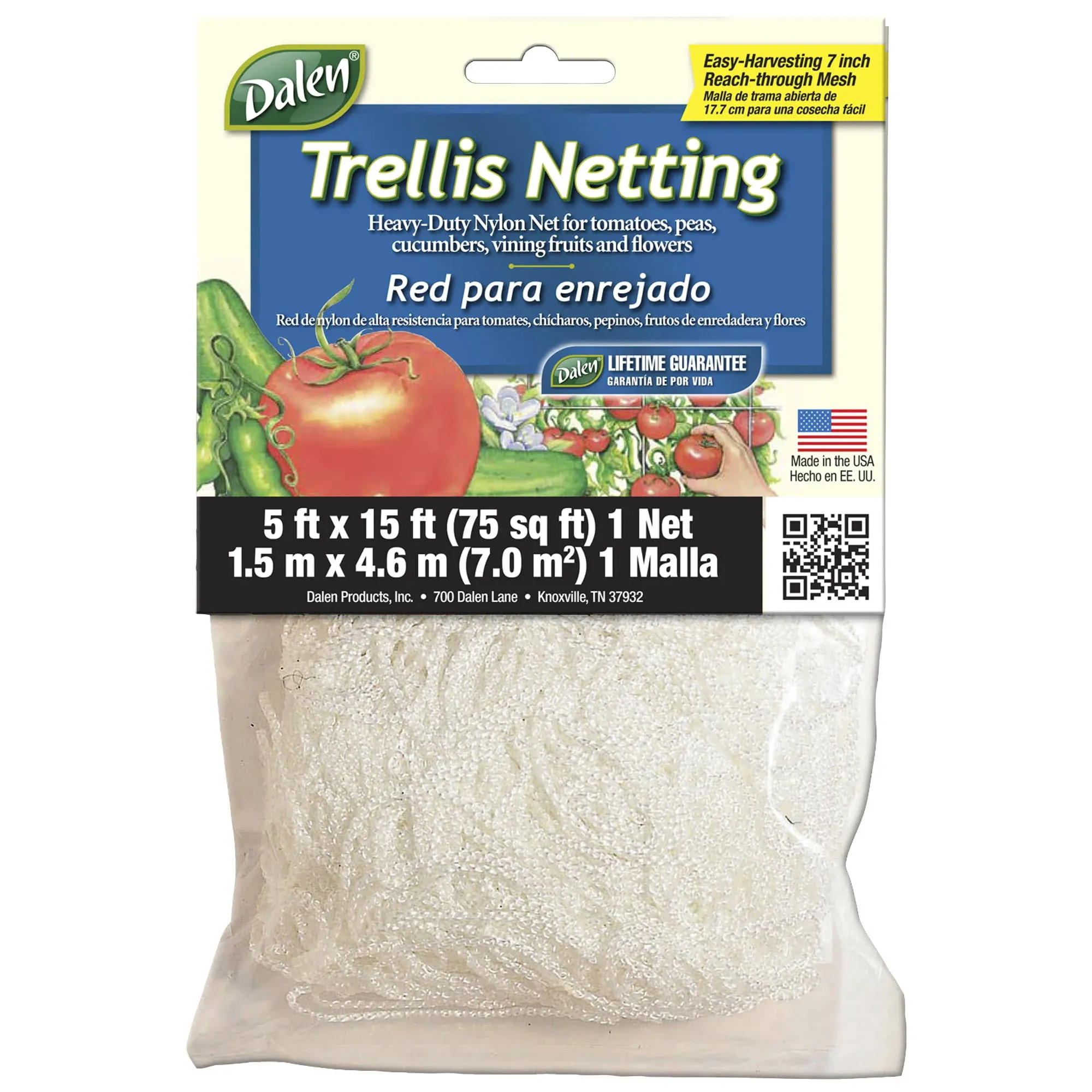 Gardeneer by Dalen Trellis Netting for Vertical Gardening – Heavy Duty Material – Tangle Free Nylon - 7" Mesh - 5' x 60' 