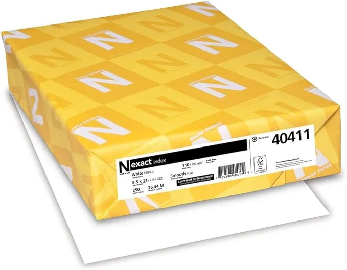 Neenah Paper Exact Index, 110-Pounds, 8.5 x 11 Inches, 250 Sheets, White, 94 Brightness (WAU40411)