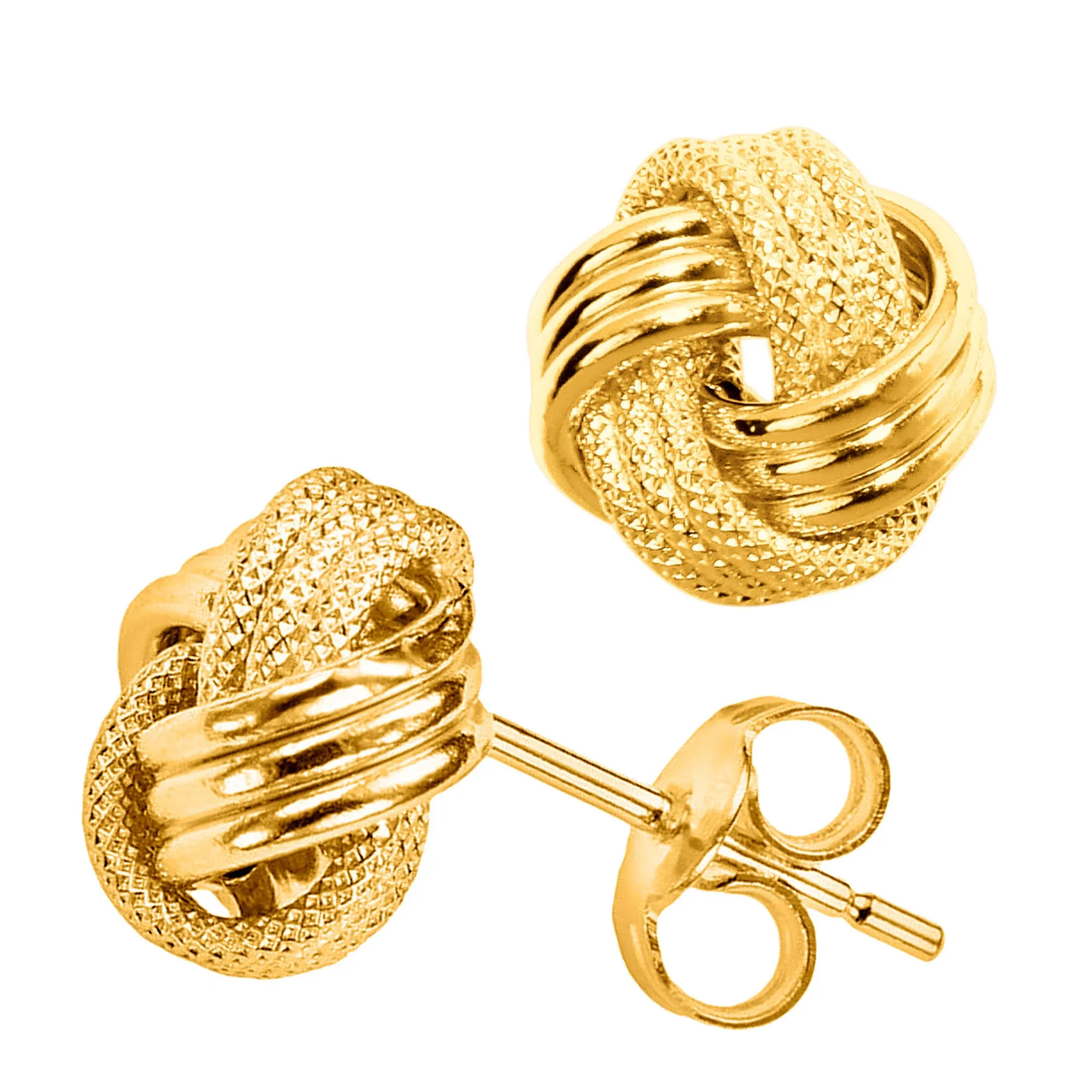 14K Yellow Gold Textured Love Knot Stud Earrings