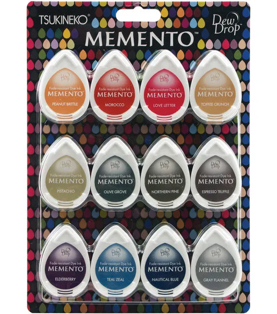 Tsukineko MD012300 Memento Dew Drops Fade Resistant 12-Piece Dye Inkpads Assortment, Snow Cones