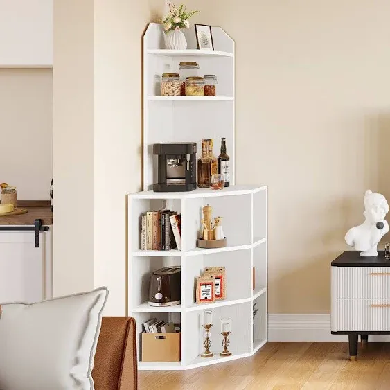 Corner Cabinet Corner Bookcase with USB Ports and Outlets for Playroom Bedroom