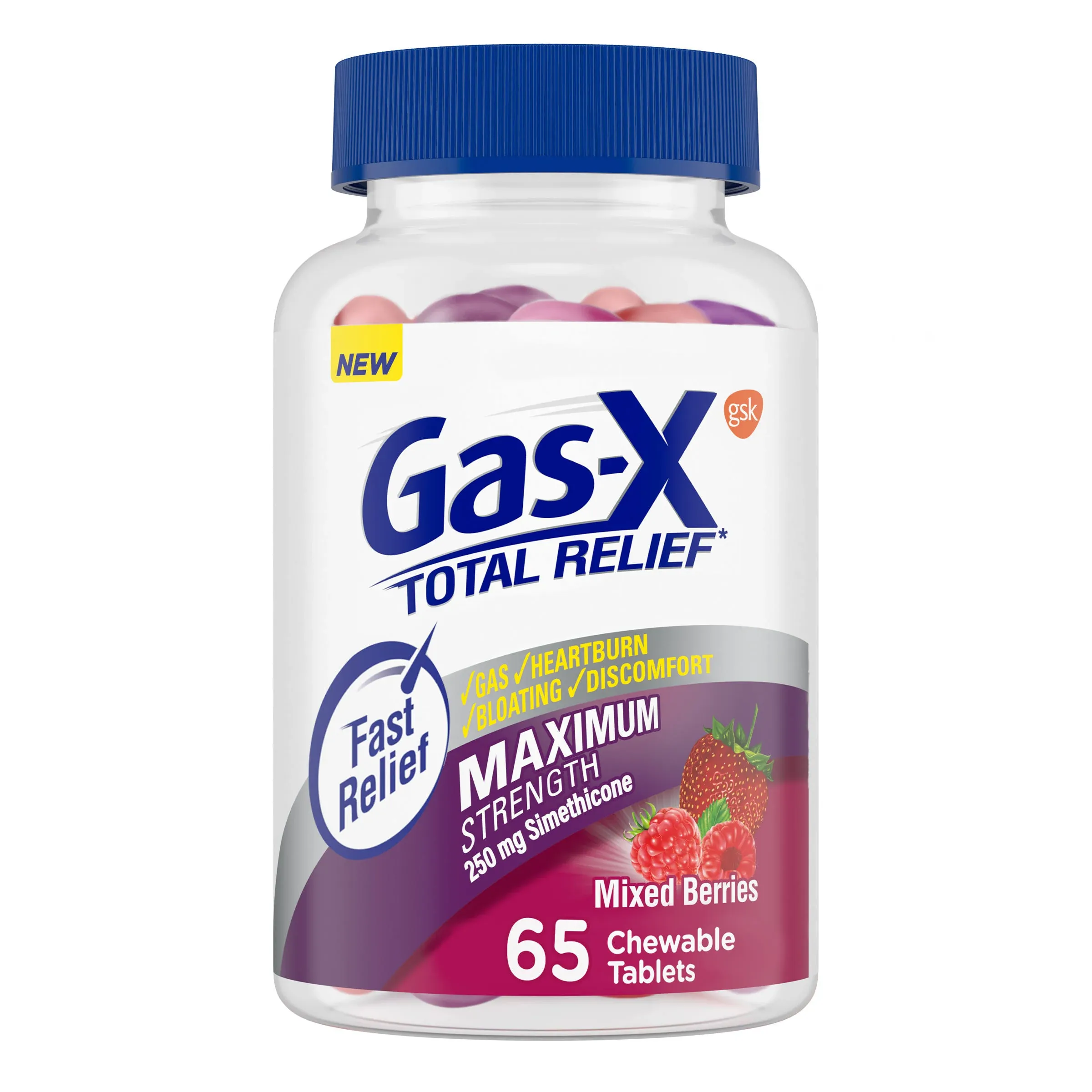 Gas-X Antigas/Antacid, Maximum Strength, 250 mg, Chewable Tablets, Mixed Berries