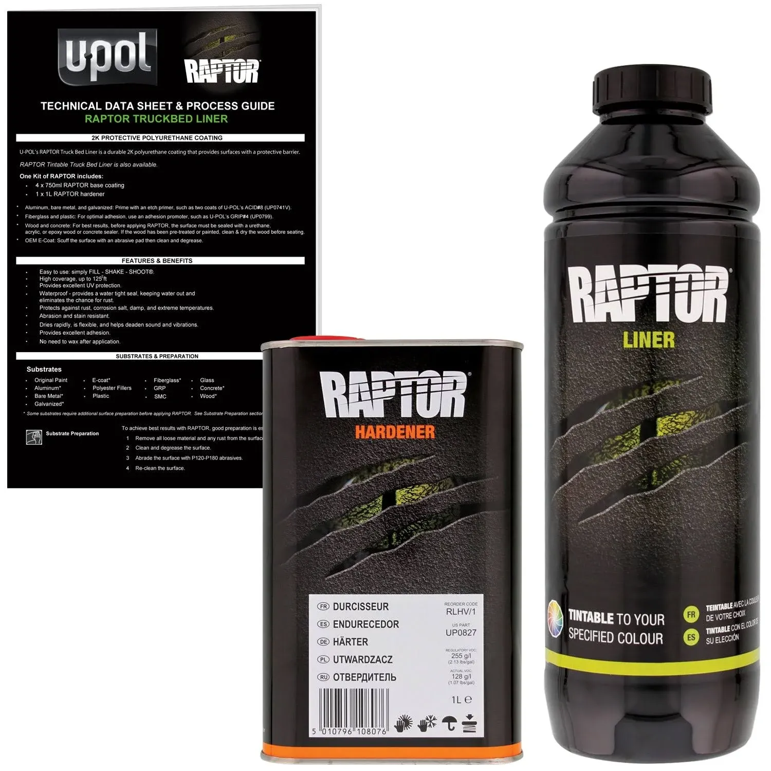 U-POL Raptor Tintable Urethane Spray-On Truck Bed Liner & Texture Coating, 1 Liter