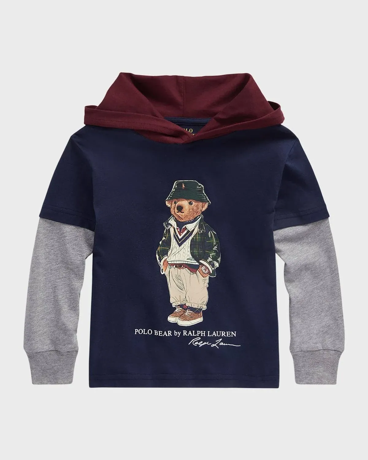 Polo Ralph Lauren Kids Polo Bear Hooded Cotton Jersey Tee (Toddler/Little Kids) (French Navy Multi Cambridge Bear) Boy's T Shirt