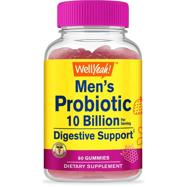 WellYeah Probiotic Gummies for Men with 10 Billion CFUs, Restore Natural ...