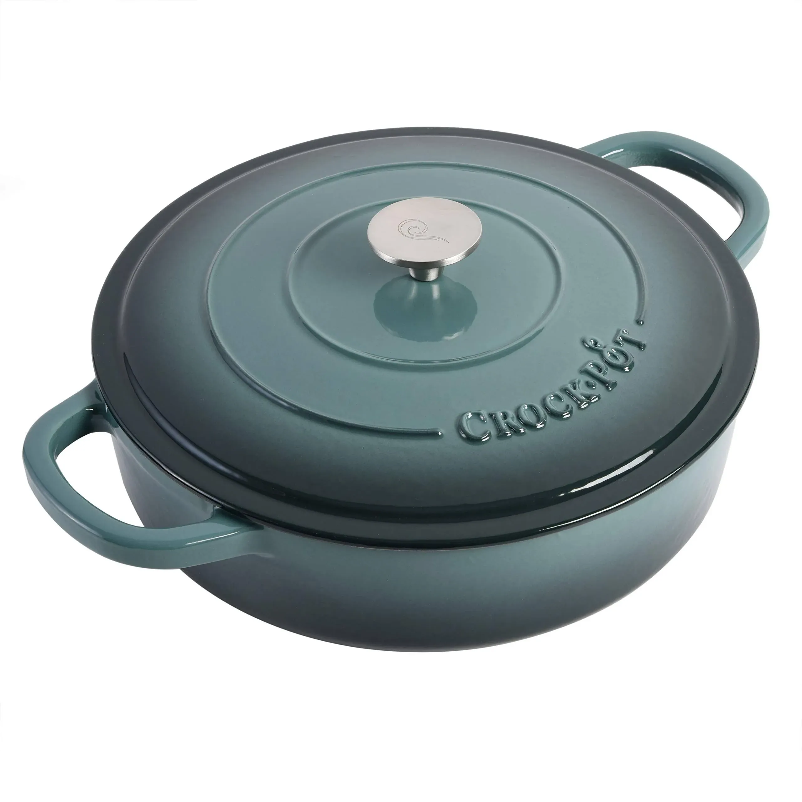 Crock-Pot Artisan Enameled 5 Quart Cast Iron Round Braiser Pan With Self Basting