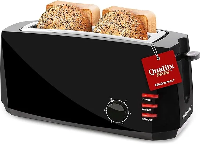 Elite Gourmet - 4 Slice Long Slot Cool Touch Toaster - Black