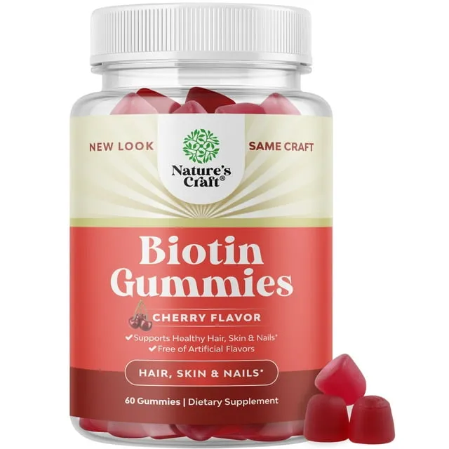 Natural Biotin Gummies for Hair Growth - Biotin Vitamins Hair Skin and Nails Gummies for Women and Men - Biotin Hair Growth Vitamins for Women with Pantothenic Acid and Biotin 5000mcg Hair Gummies