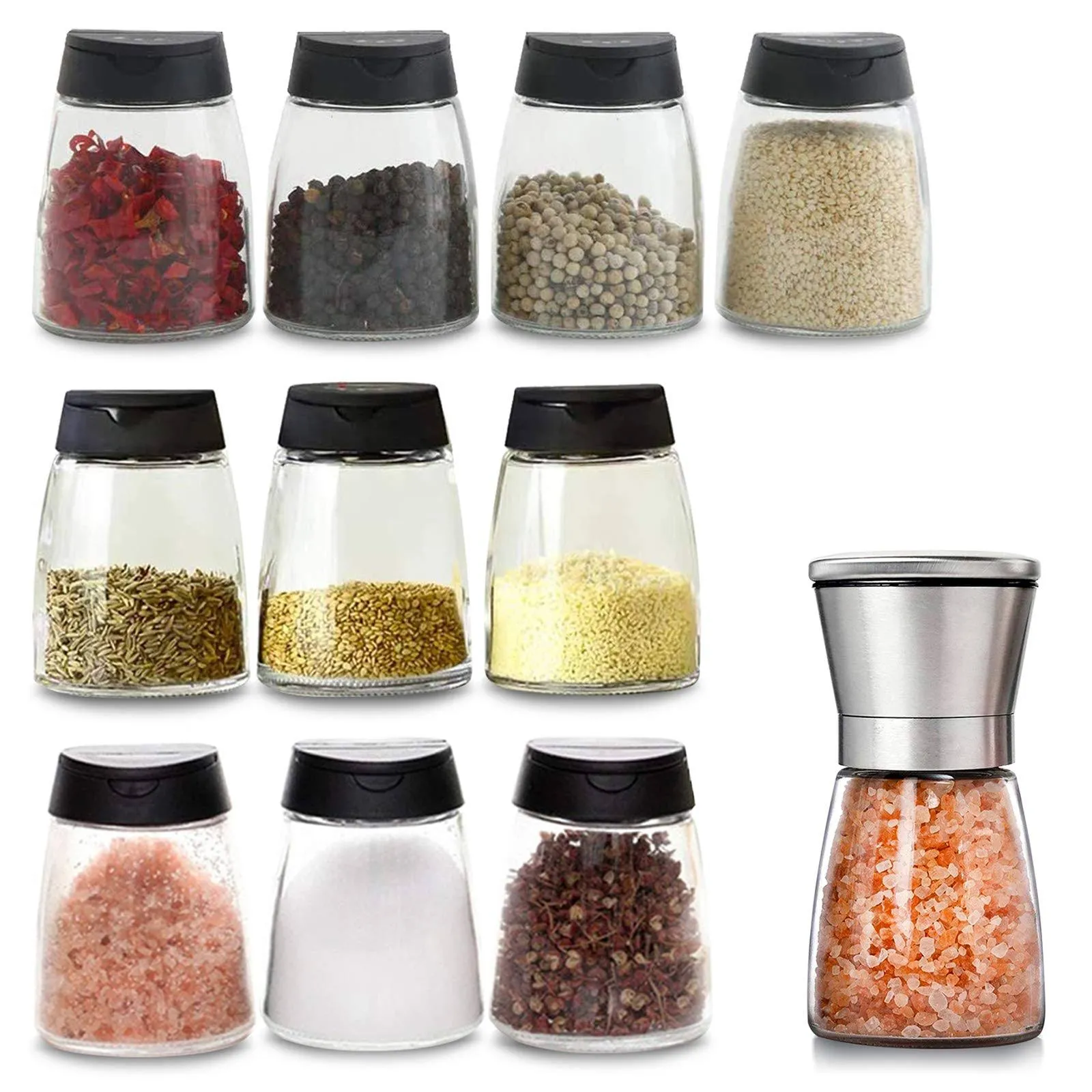 10+1pcs Glass Spice Jars With Shaker Pour Lid Seasoning Shakers Glass Bottles Sp