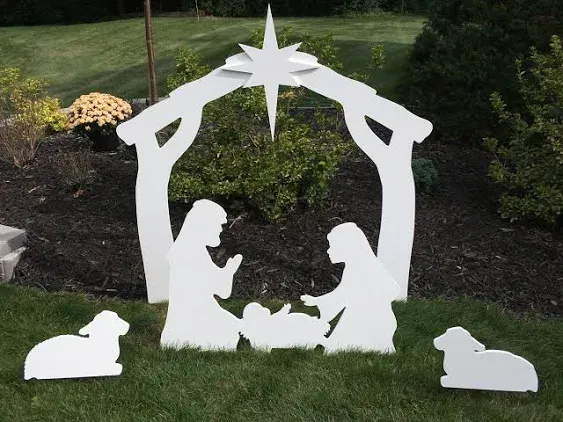 Holy Night Outdoor Christmas Nativity Set, White