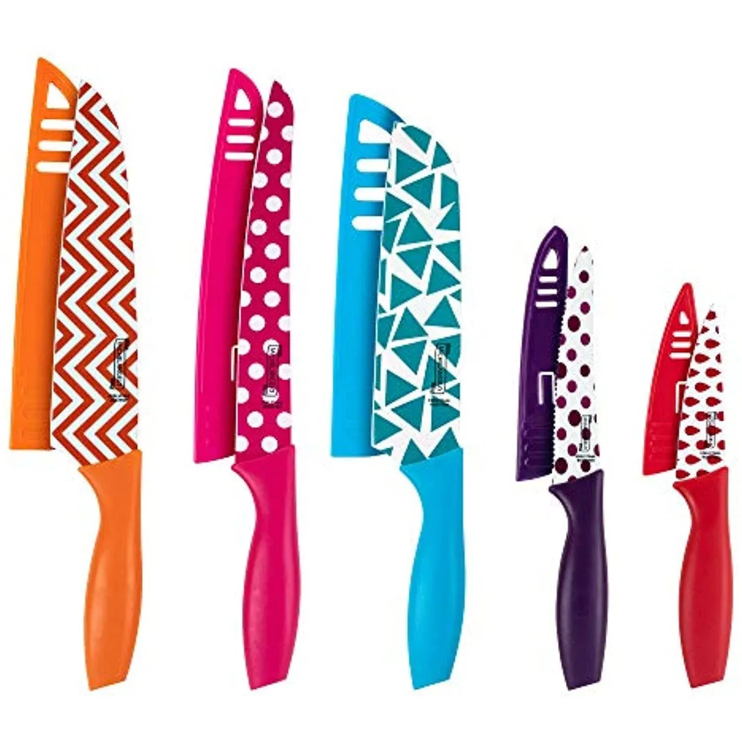 Michelangelo Kitchen Knife Set, 10 Piece with Nonstick Colored Coating, Sharp ...