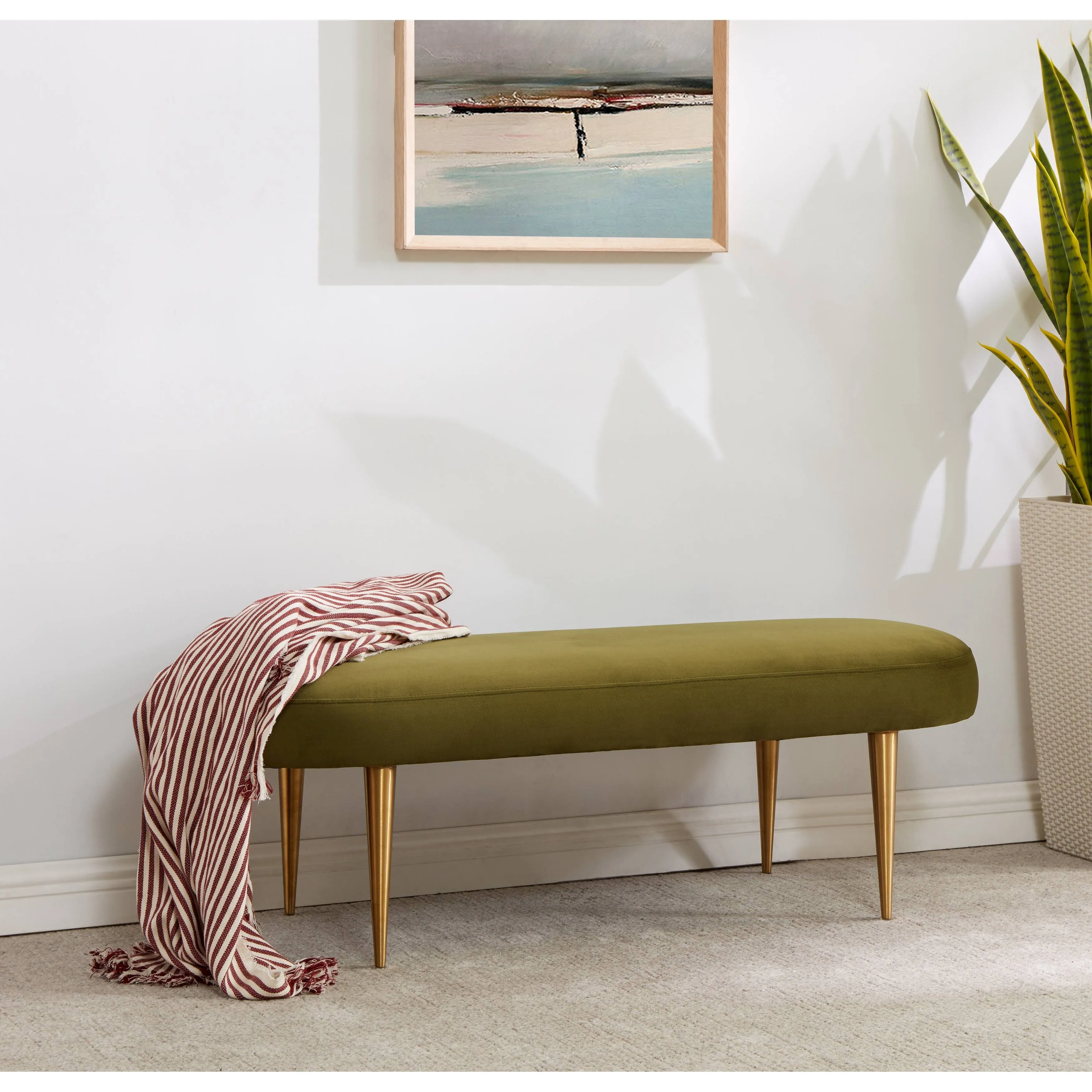 Safavieh Corinne Velvet Oval Bench - Olive Green