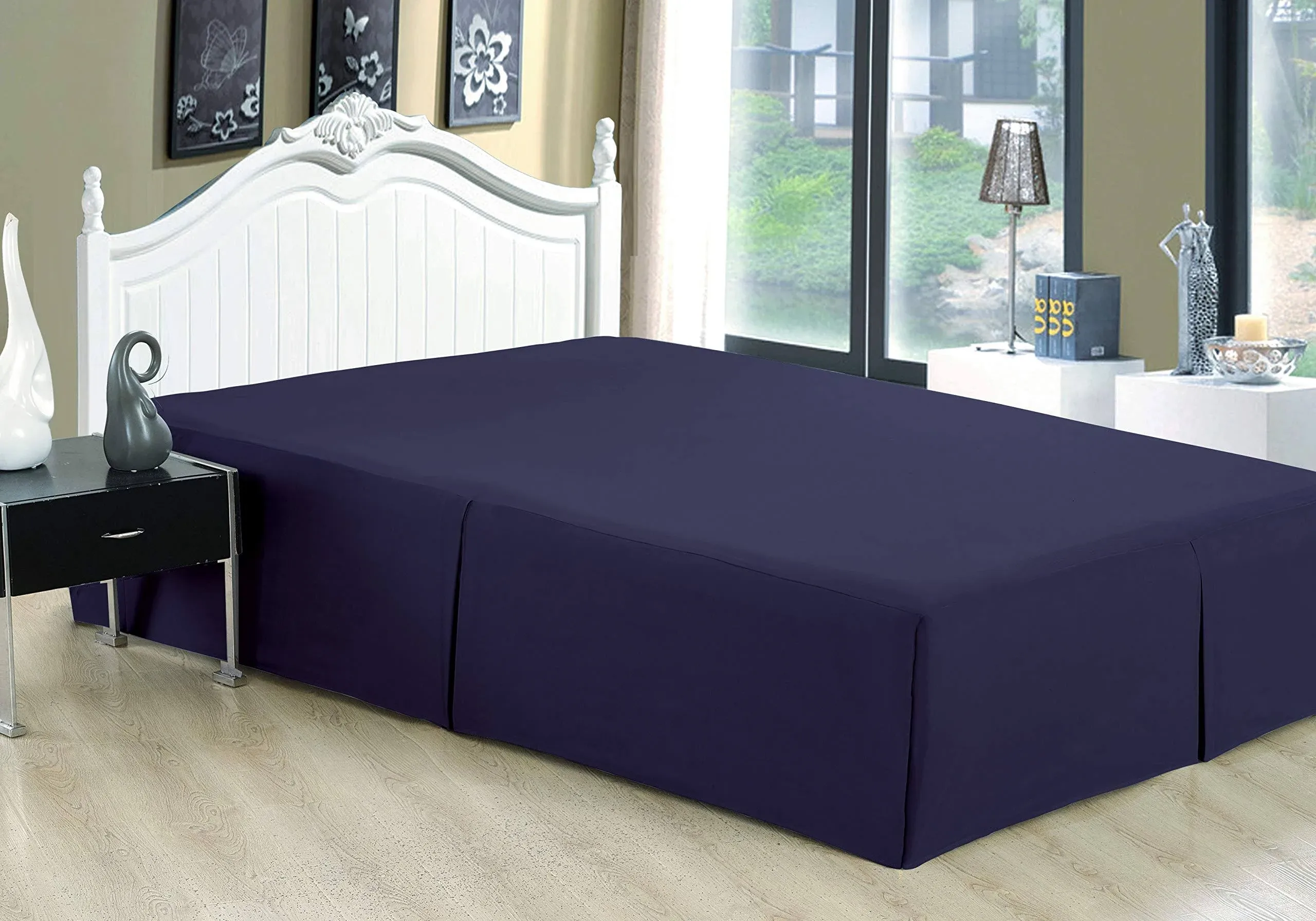 Pleated Bed Skirt Bamboo Living 2000 Color: Navy Blue Size: Queen