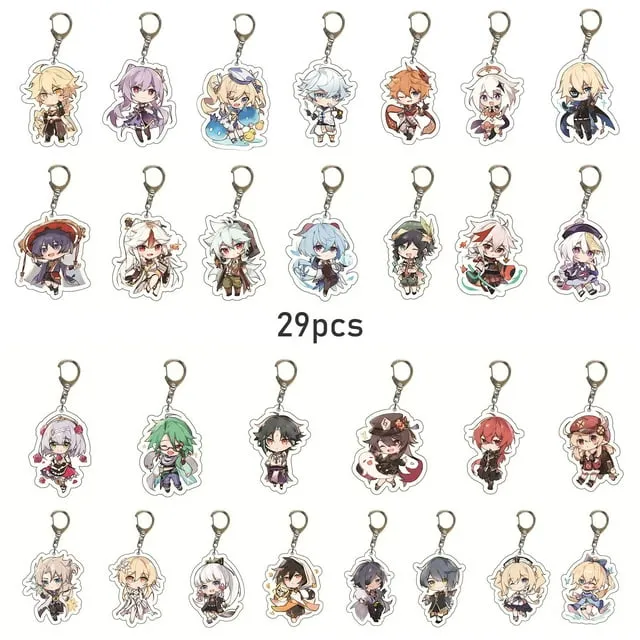 Genshin Impact Keychain Set,29 Pack,Acrylic Figure Keychain Cute Feature Design ...