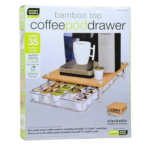 Smartworks Bamboo Top Coffee Pod Drawer for Keurig Compatible Single Serve K-Cups ...