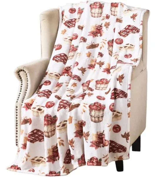 Serafina Home Decor Soft Fall Fleece Throw Blanket: Apple Spice and Everything Nice with Apple Barrels Pies Apple Spice Oversized 70" inches x 50" inches