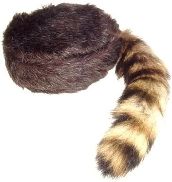 Davy Crockett or Daniel Boon Style Coon Skin Hat with Fake Tail Large