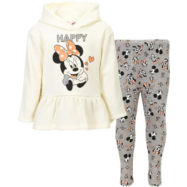 Disney Minnie Mouse Little Girls Pullover Fleece Hoodie and Leggings Outfit Set ...