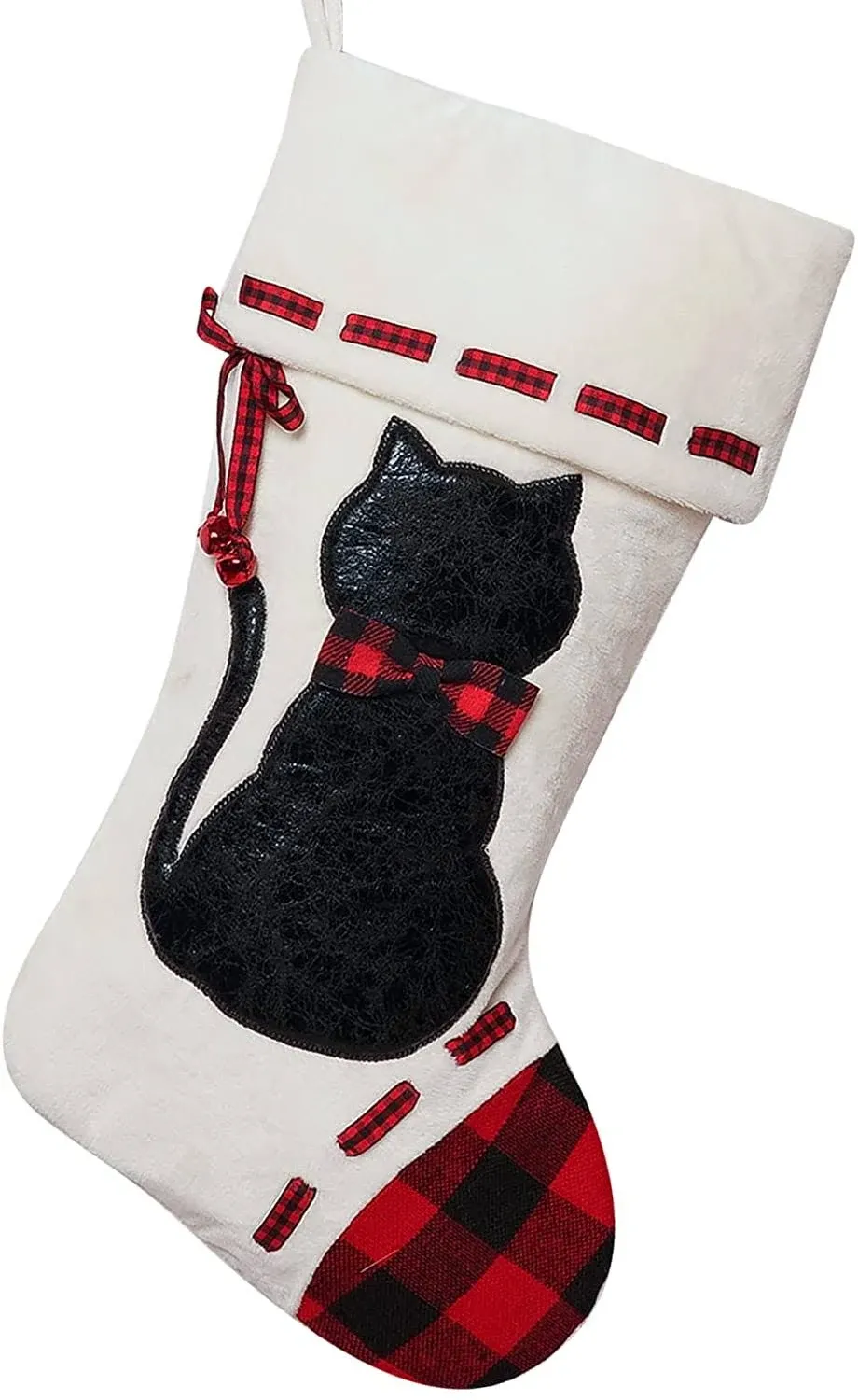 ALLYORS Dog Cat Christmas Stocking, 19’’Xmas Pet Hanging Stockings with Fuzzy Santa Hat and Plush Doggie Kitty Embroidered for Pets Gifts Bag Personalized