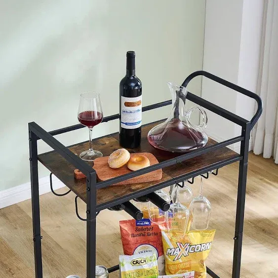 Tajsoon 2-tier Bar Cart Mobile Bar Serving Cart Industrial Style Wine