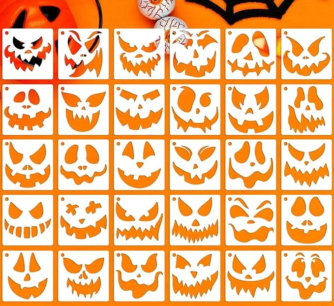 Halloween Pumpkin Face Stencils for Painting on Wood 3” Jack O Lantern Faces Halloween Stencil Reusable Pumpkin Carving Stencils