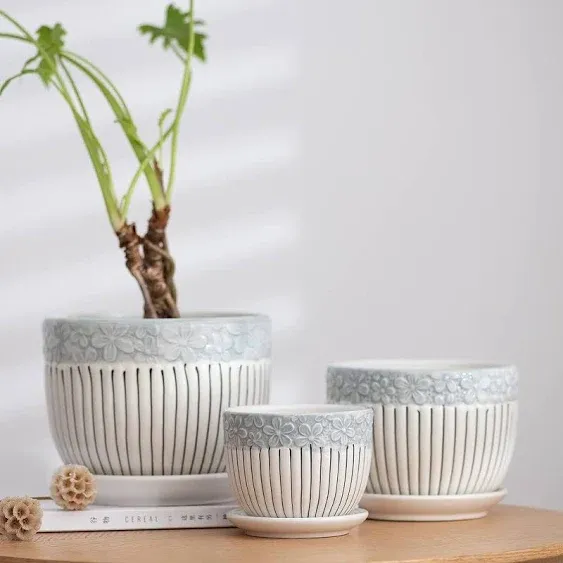 Grey Flower Pots,Texture Planter Set of 3