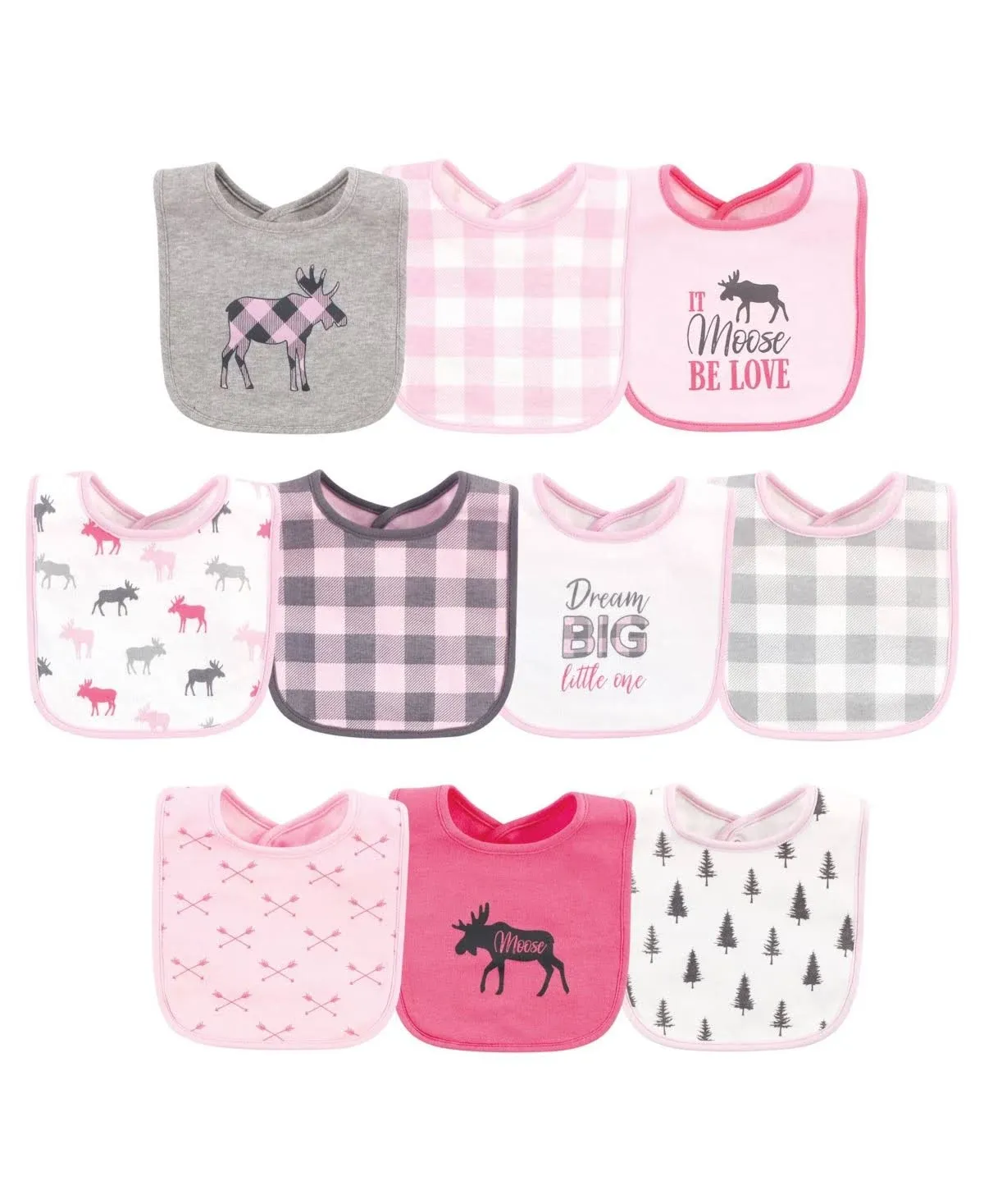 Hudson Baby Cotton Bibs, Pink Plaid Moose