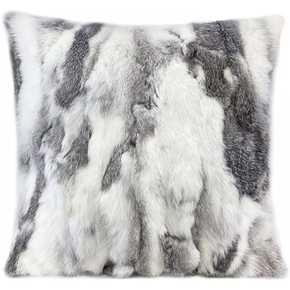 Entua Natural Handcrafted Rabbit Fur Throw Pillow Covers, Real Rabbit Fur Pillow Case Luxury Animal Skin Cushion Cover Pillowcase Home Living Room Bedroom Grey 18 x 18Entua Natural Handcrafted Rabbit Fur Throw Pillow Cov…