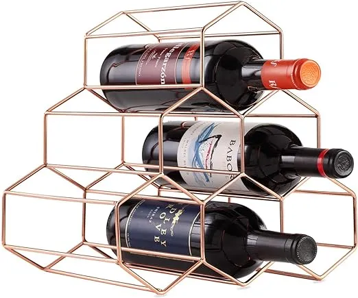 Buruis 6 Bottles Metal Wine Rack, Countertop Free-Stand Wine Storage Holder, Space Saver Protector for Red & White Wines - Rosegold