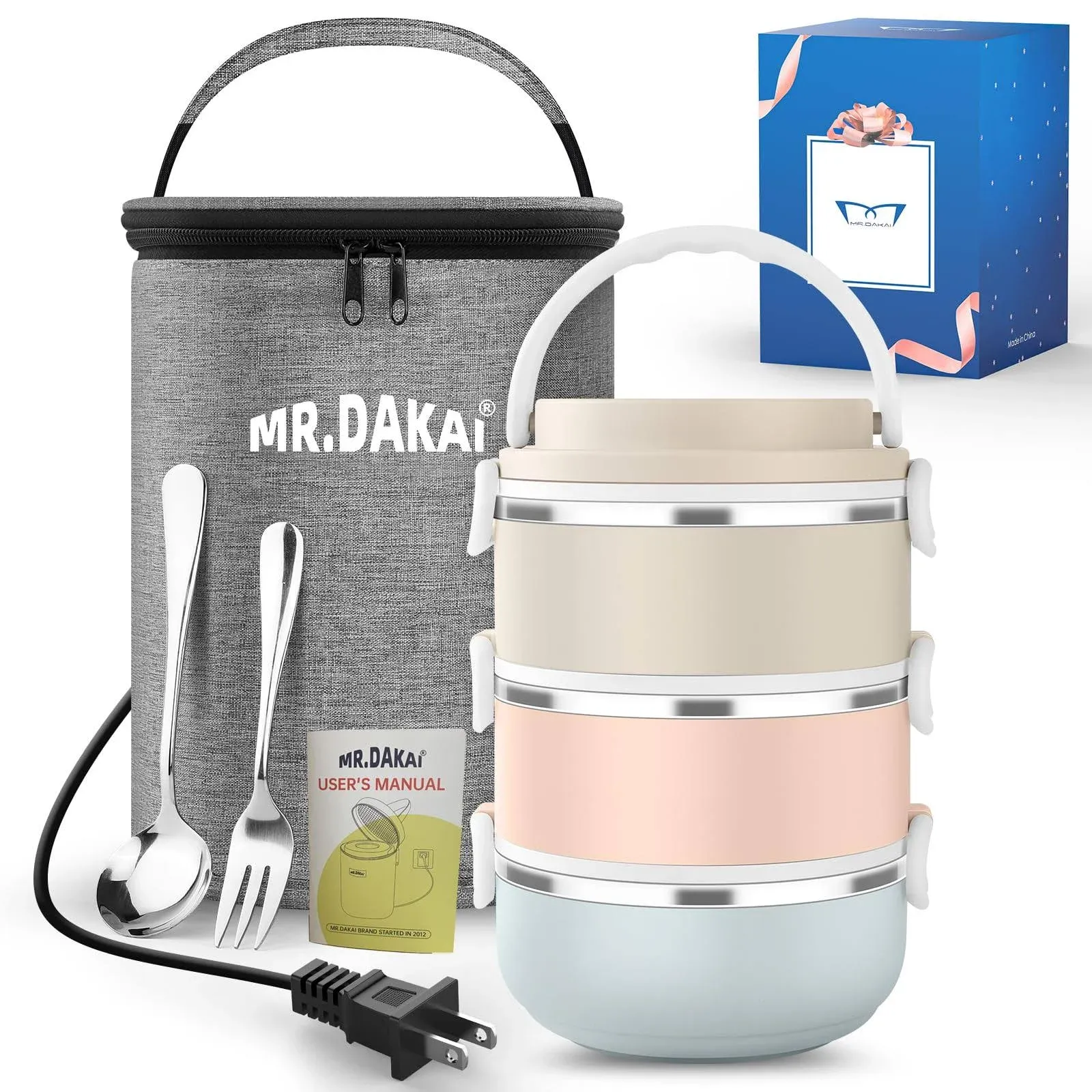 Mr.Dakai Hot Lunch Box for Adults, Stackable Stainless Steel Thermal Lunch ...