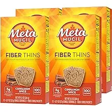 Metamucil Fiber Thins, Psyllium Husk Fiber Supplement, Digestive Health Support and Satisfy Hunger, Cinnamon Spice | 4 Boxes