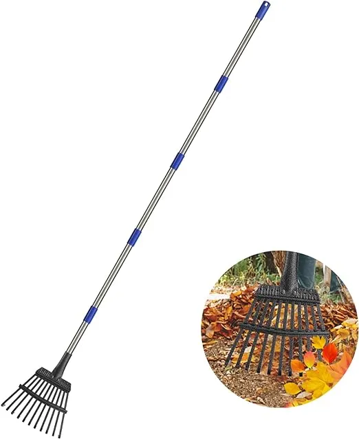 Leaf Rake for Leaves, 8&#034; Wide Heavy Duty Metal Garden Rake 11 Tines, Adjustable 