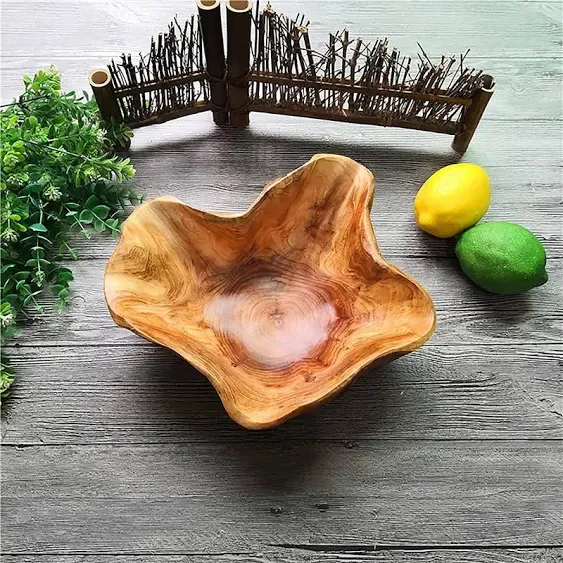 Creative Wood Bowl Root Carved Bowl Handmade Natural Real Wood Candy Serving Bowl (9"-10")