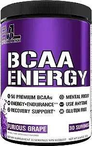 EVL BCAAs Amino Acids Powder - BCAA Energy Pre Workout Powder for Muscle Recovery Lean Growth and Endurance - Rehydrating BCAA Powder Post Workout Recovery Drink with Natural Caffeine - Furious Grape