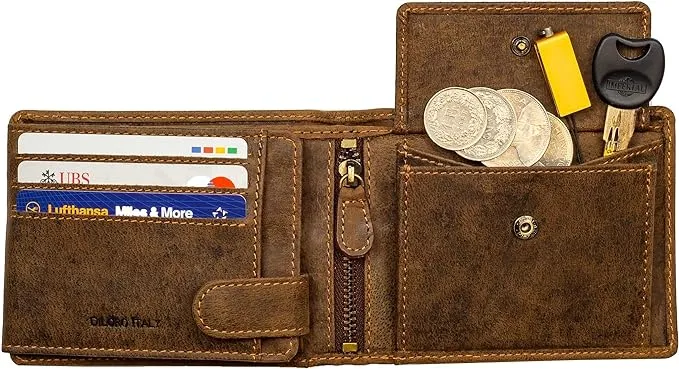 DiLoro Italy Full Size Mens Leather Wallet Bifold Flip ID Zip Coin Wallets with ...