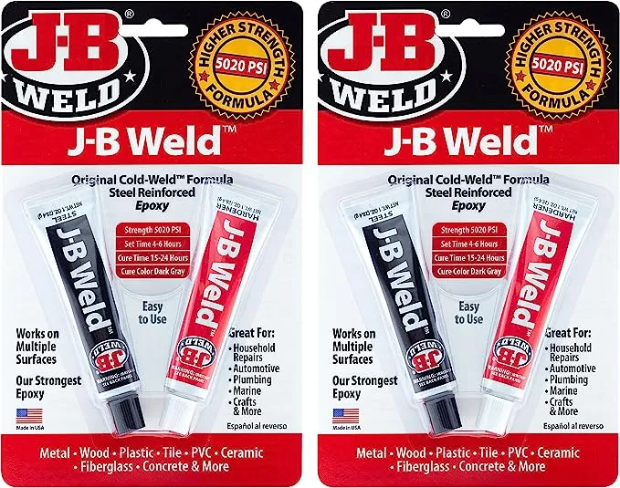 J-B Weld Original Epoxy, Steel Reinforced Epoxy, High Strength - 2 Pack, Dark Grey (8265S-2)