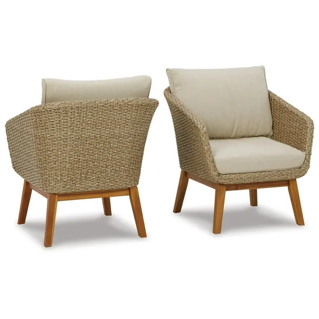 Ashley Crystal Cave Outdoor Lounge Chair with Cushion (Set of 2) Beige