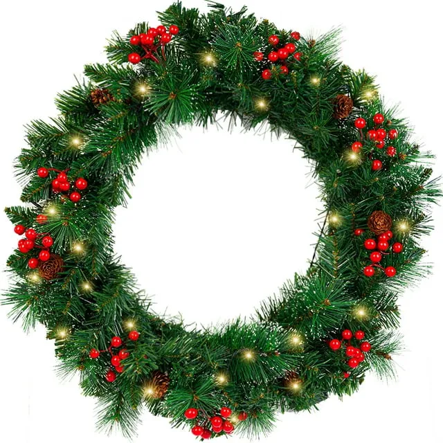 24'' Prelit Christmas Wreath Wintry Pine with 50 Warm White LED Lights